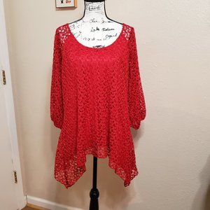 Red Crochet style Top with angular sides by Dress Barn Size XL